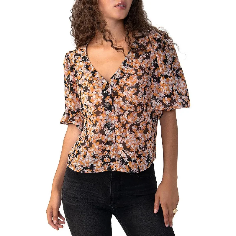 Women's White Shirts -Sanctuary Womens Sheer Puff Sleeve Blouse