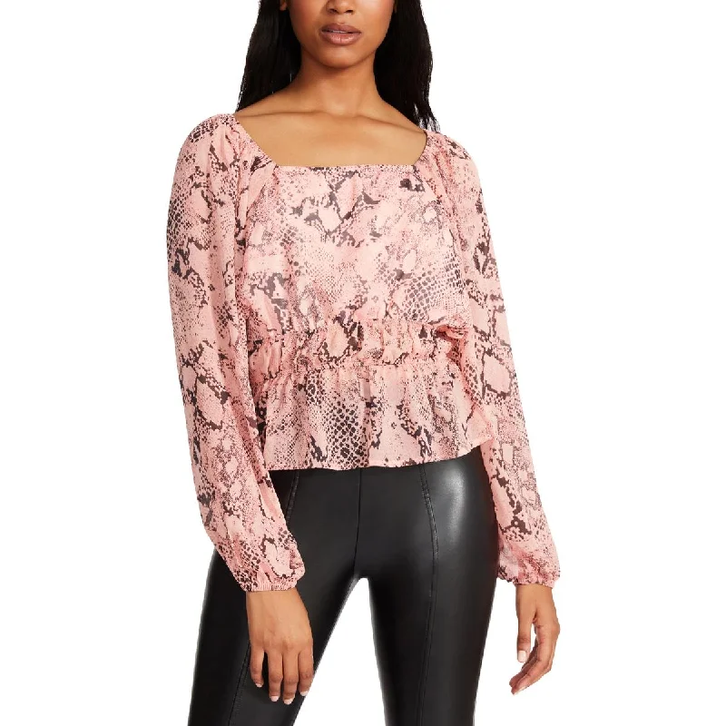 Women's Blouses for Summer -Steve Madden Women's Ruffled Snake Print Square Neck Chiffon Blouse Women's Blouses for Summer -Steve Madden Women's Ruffled Snake Print Square Neck Chiffon Blouse
