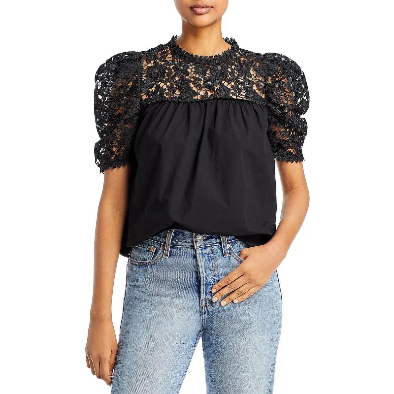 Women's Cotton Shirts -Sundays Womens April Lace Cotton Blouse