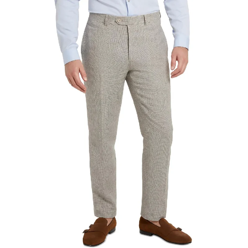 Women's Checkered Suit Pants-Tallia Mens Linen Houndstooth Suit Pants
