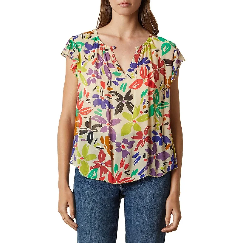 Women's Embroidered Shirts -VELVET BY GRAHAM & SPENCER Womens Gathered Neck Sheer Blouse