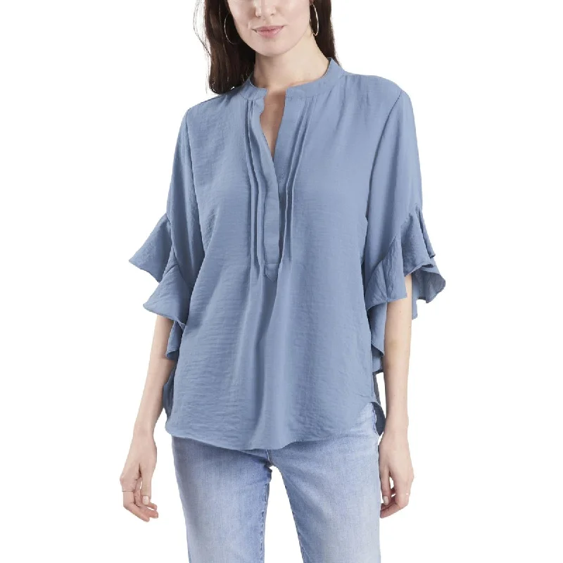 Women's Slim Fit Blouses -Vince Camuto Womens Ruffle Sleeve Split Neck Blouse