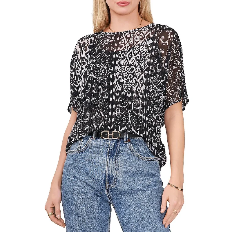 Women's Kimono Sleeve Shirts -Vince Camuto Womens Sheer Crewneck Blouse