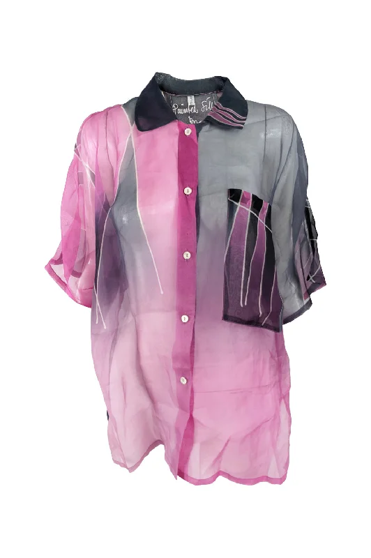 Women's Polka Dot Blouses -Vintage Hand Painted Sheer Silk Blouse, 1980s