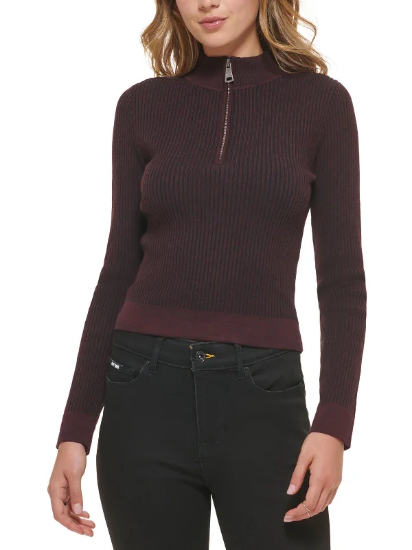 Women's A-line Shirts -Womens Cotton Blend Half Zipper Blouse