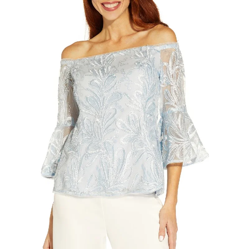 Women's Poplin Shirts -Adrianna Papell Womens Off-The-Shoulder Soutache Blouse