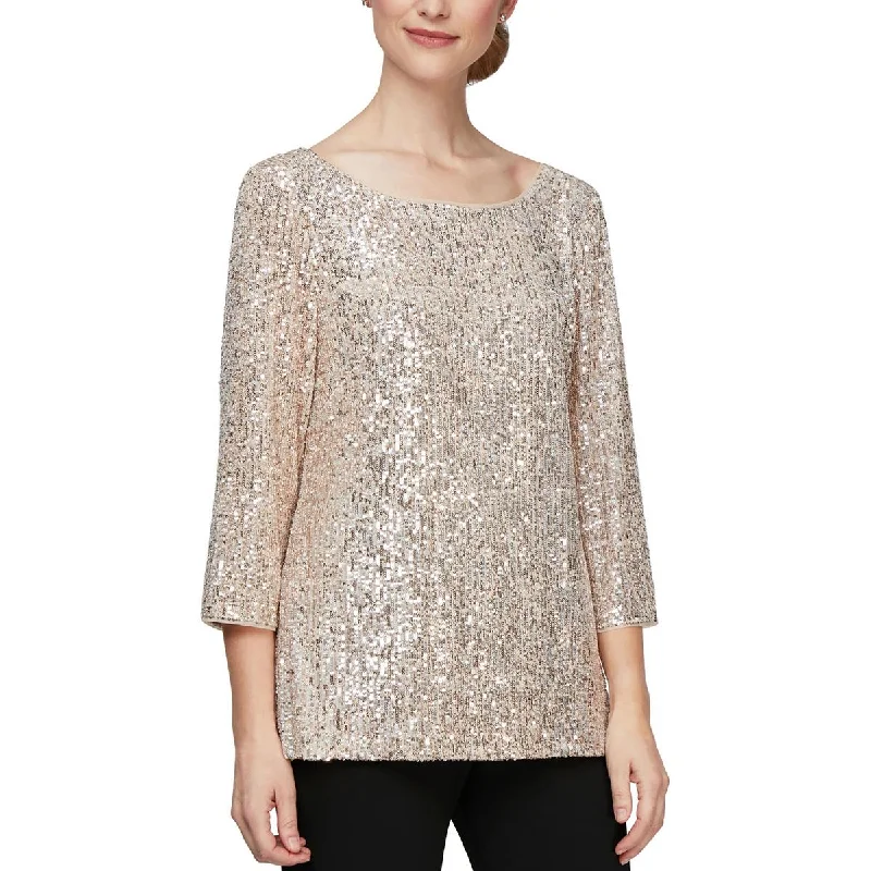 Women's Gathered Neck Blouses -Alex Evenings Womens Sequined Blouse