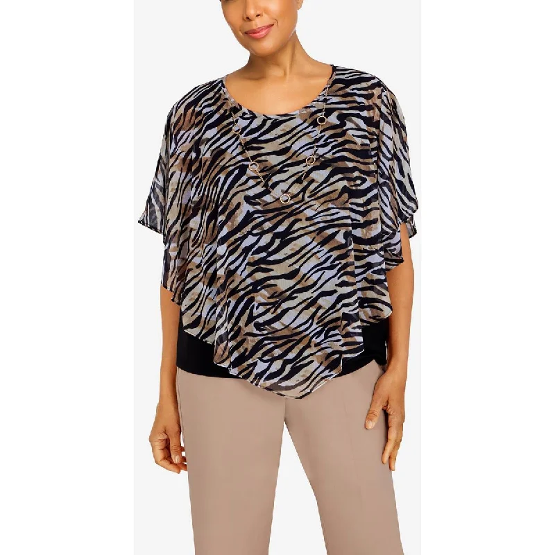 Women's Satin Print Shirts -Alfred Dunner Womens Animal Print Drapey Blouse