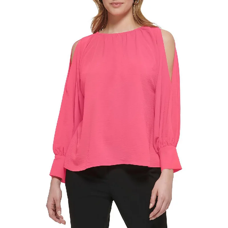 Women's Tie-dye Shirts -Calvin Klein Womens Split Sleeve Elastic Neck Blouse