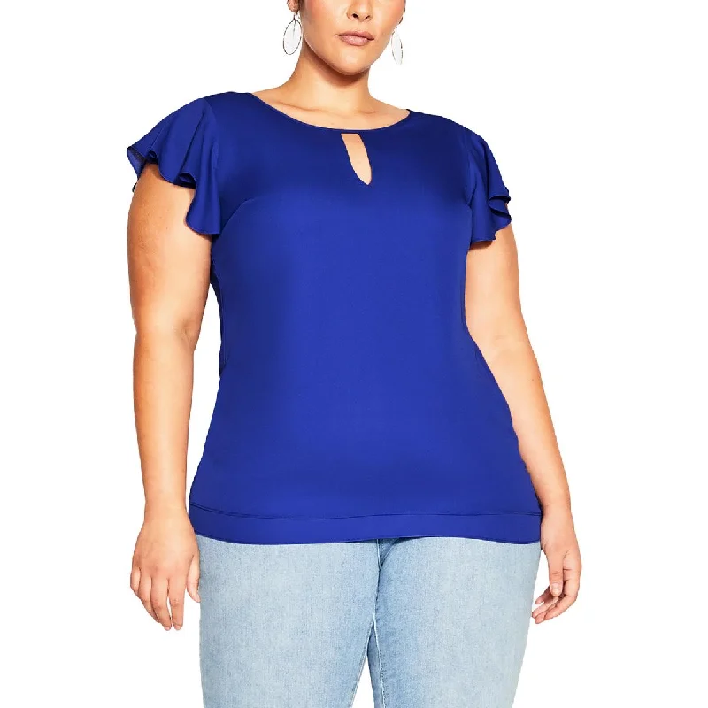 Women's Stylish Blouses -City Chic Womens Keyhole Flutter Sleeve Blouse