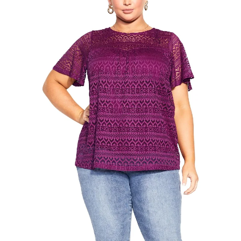 Women's Ribbed Shirts -City Chic Womens Plus Lace Lined Blouse