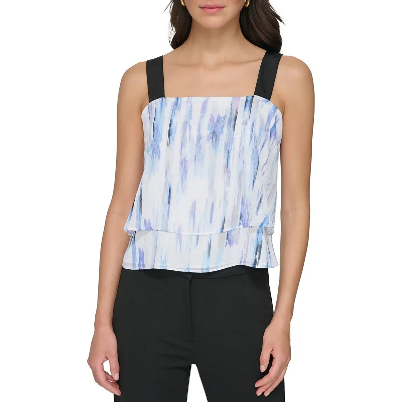 Women's Soft and Stylish Tank Tops -DKNY Womens Metallic Double Layer Tank Top