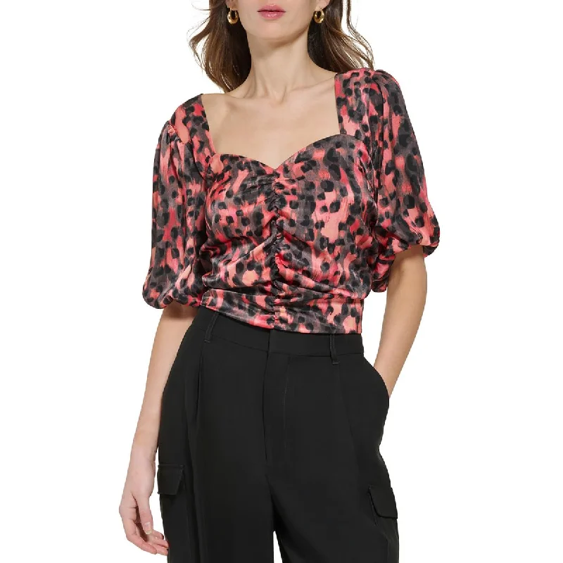 Women's Cropped Button-up Shirts -DKNY Womens Sweetheart Neck Printed Blouse