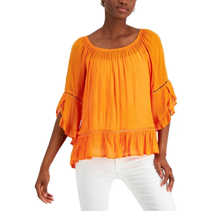 Women's Cotton Polo Shirts -Fever Womens Butterfly Sleeve Eyelet Blouse
