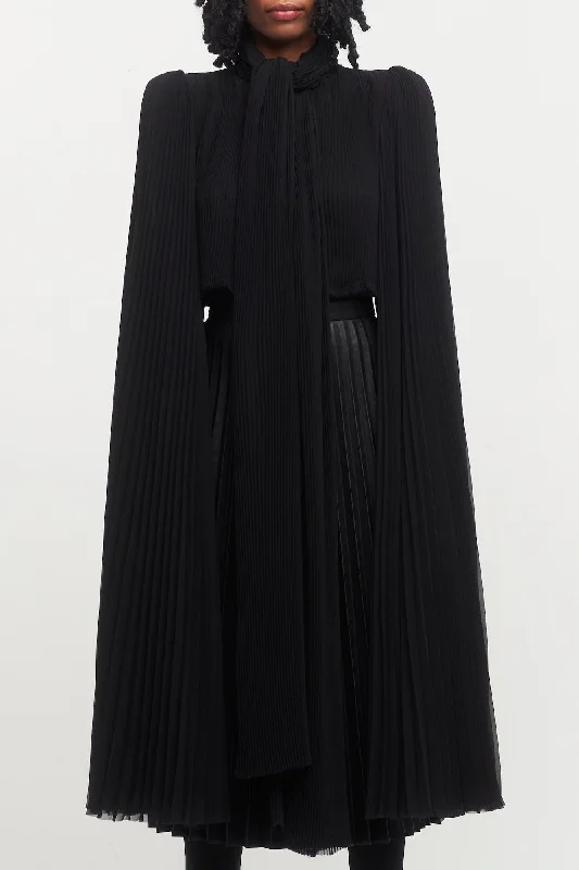 Women's Satin Blouse Tops -Balenciaga Scarf Pleated Blouse