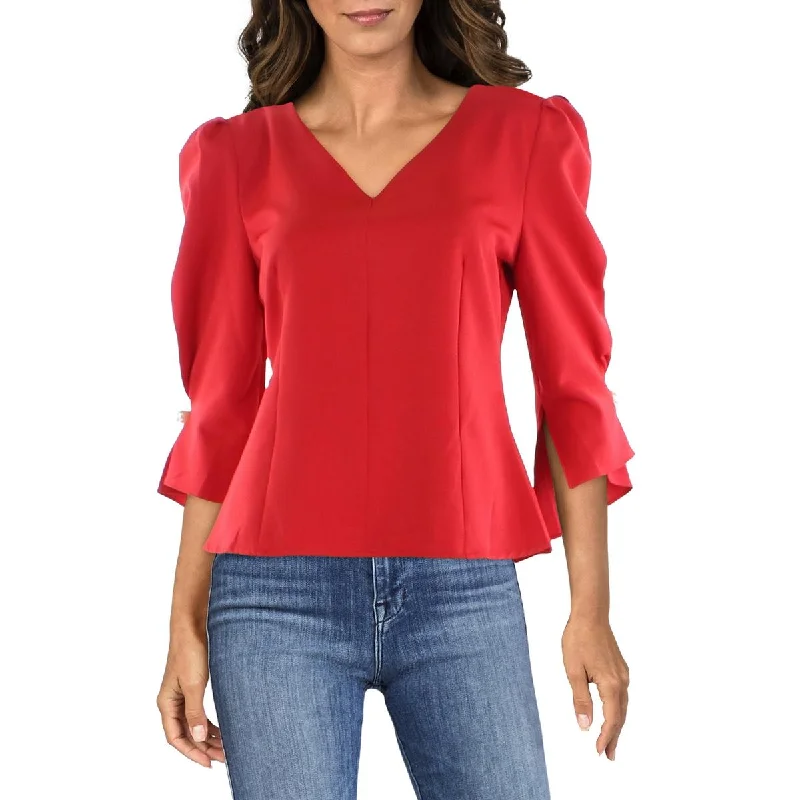 Women's Sleeveless Blouses with Buttons -Gracia Womens Puff Sleeve Fitted Blouse