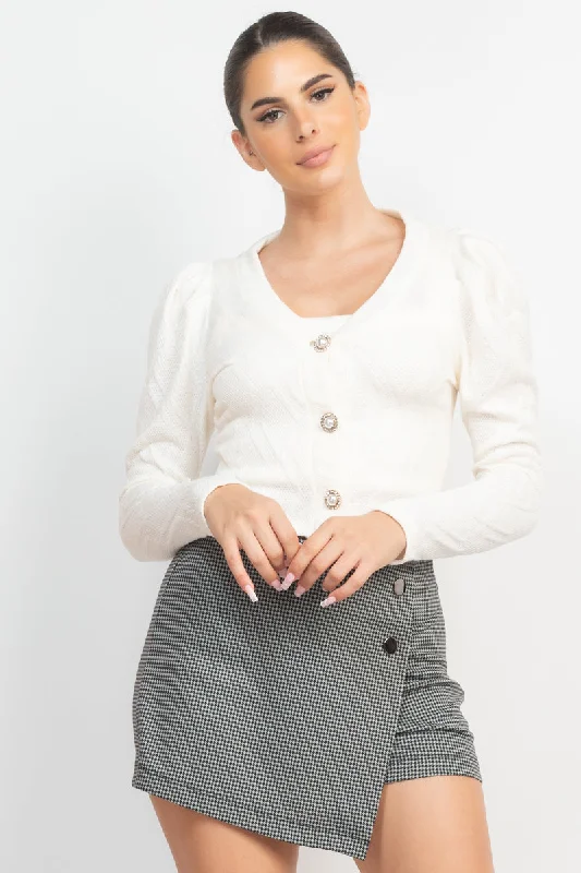 Women's Elegant Satin Blazers -Geometric Cami Puff Sleeves Blazer Top Set