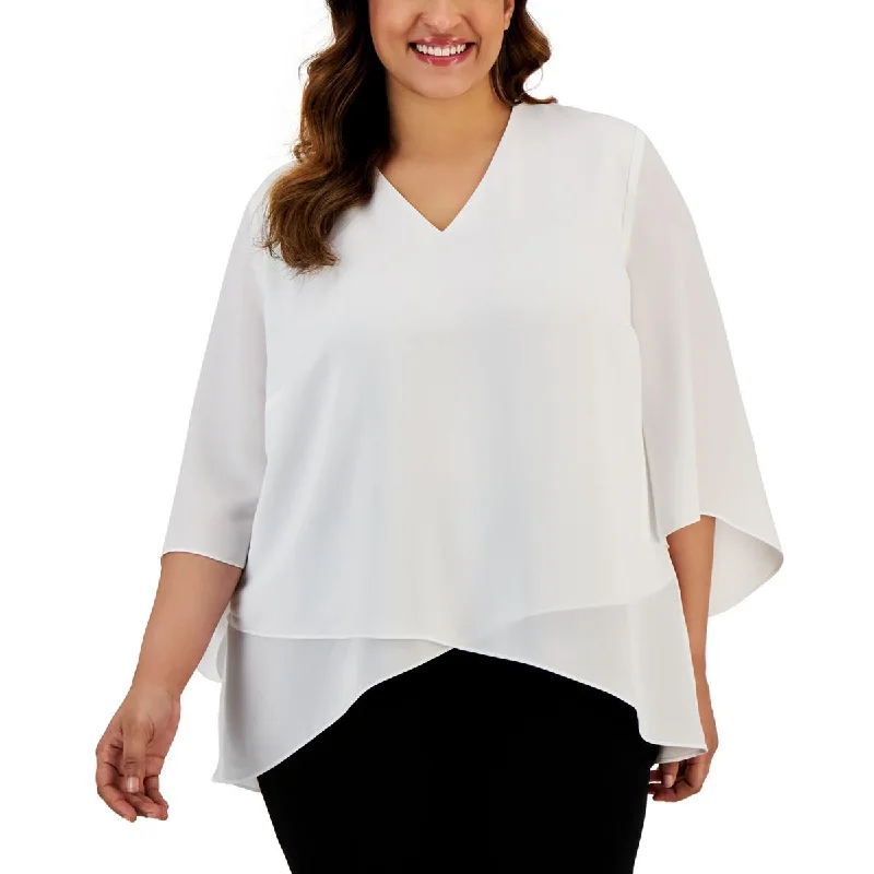 Women's Satin Blouse for Formal Wear -Kasper Womens Plus V-Neck Flutter Sleeve Blouse Women's Satin Blouse for Formal Wear -Kasper Womens Plus V-Neck Flutter Sleeve Blouse