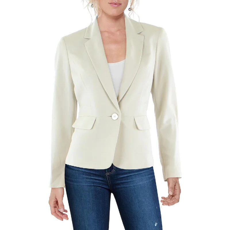 Women's Cotton Blazers -Le Suit Womens Petites Knit Long Sleeves One-Button Blazer