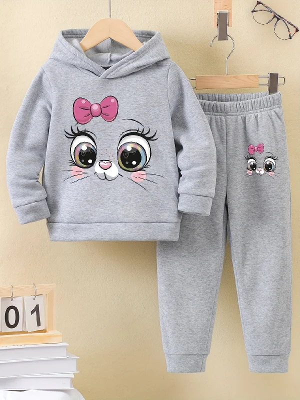 Women's Sweater Set with Loose Cardigan -Girls 2-Piece Cartoon Cat Pattern Hooded Sweatshirt and Sweatpants Set 🐱👧 Women's Sweater Set with Loose Cardigan -Girls 2-Piece Cartoon Cat Pattern Hooded Sweatshirt and Sweatpants Set 🐱👧