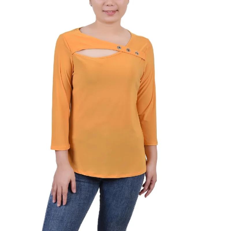 Women's Button-down Front Blouses -NY Collection Womens Petites Cut-Out Embellished Blouse