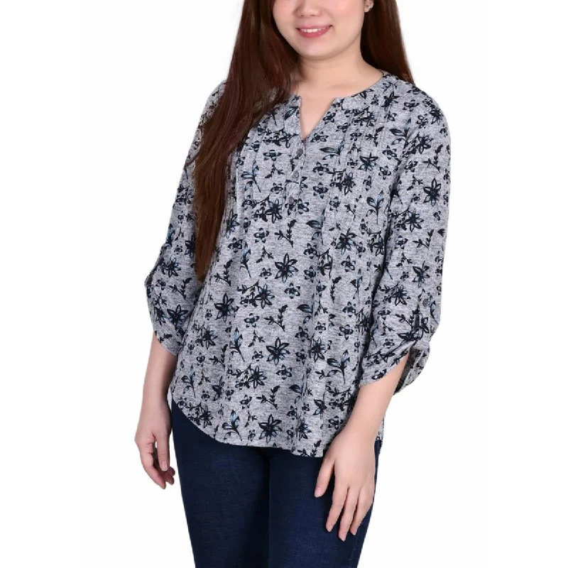 Women's Dressy Button-up Shirts -NY Collection Womens Petites Floral Print Polyester Blouse