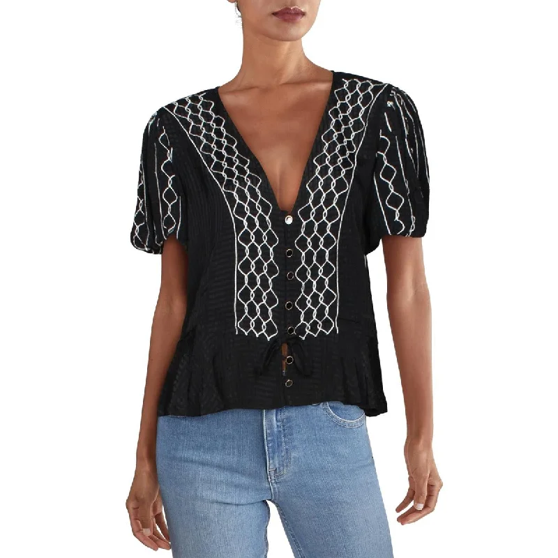 Women's Button-up Tunic Blouses -Rahi Womens Marina Date Embroidered V-Neck Blouse