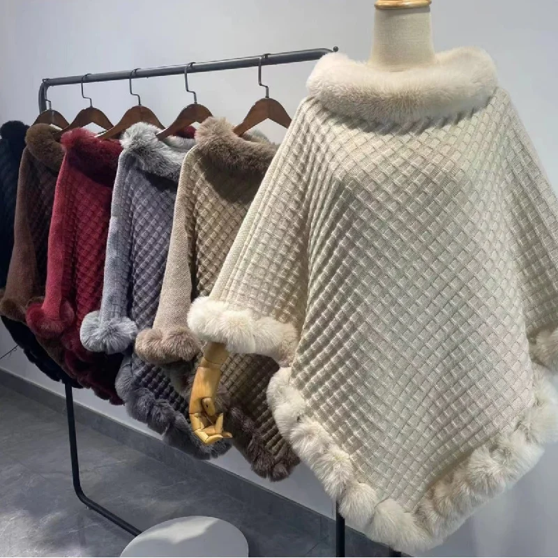 Women's Casual Cloak Sweater-Rex Rabbit Fur Collar Shawl Cape Luxury Fur Cape Wraps Shawl Autumn Winter Fashion Graceful Cloak Outerwear Women Party Wedding Dress Women's Casual Cloak Sweater-Rex Rabbit Fur Collar Shawl Cape Luxury Fur Cape Wraps Shawl Autumn Winter Fashion Graceful Cloak Outerwear Women Party Wedding Dress