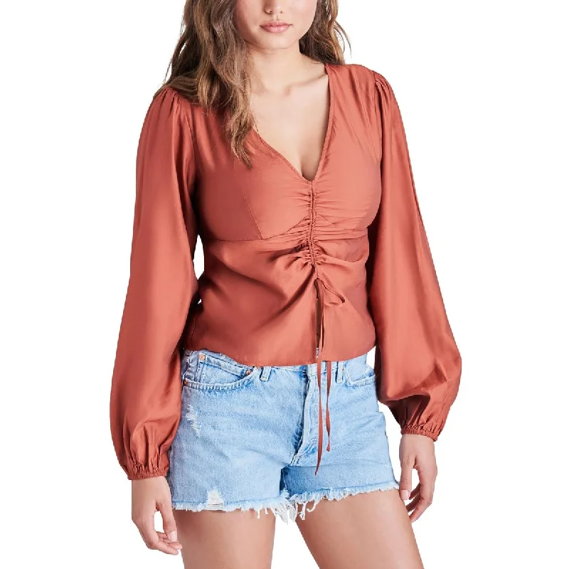 Women's Stretch Fit Blouses -Steve Madden Womens Felicity Ruched V-Neck Blouse