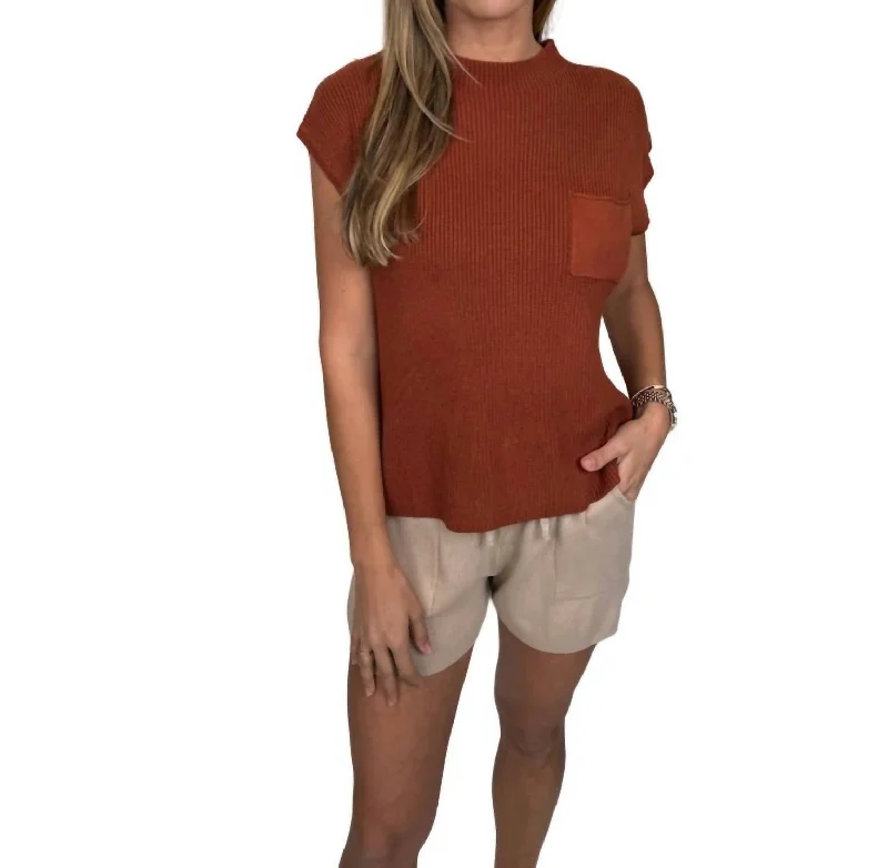 Women's Sweater Set for Lazy Sundays -Sweater Top And Short Set In Rust/champagne