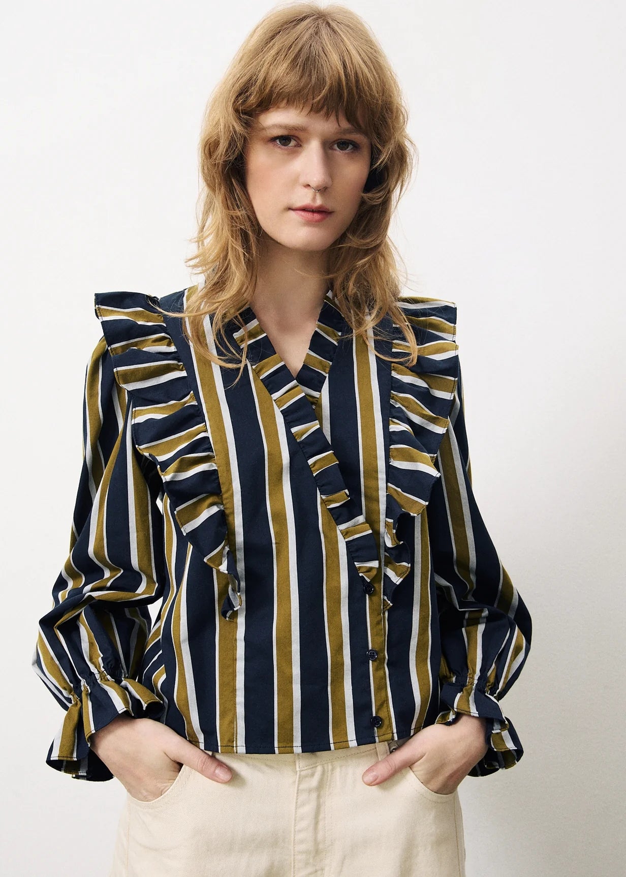 Women's Pleated Sleeve Shirts -The Taya Long Sleeve Blouse by FRNCH