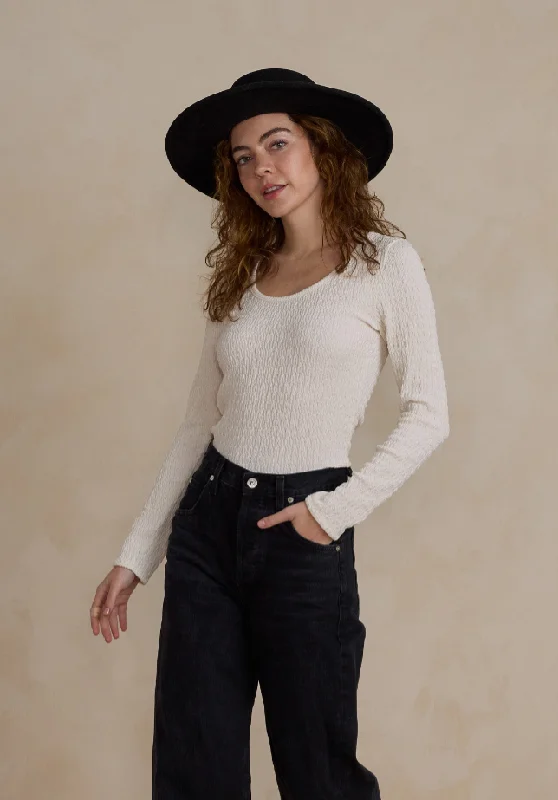 Women's Comfortable Long Sleeve Tee for Fall -The Textured Long Sleeve Tee by Rylee + Cru - Ivory Women's Comfortable Long Sleeve Tee for Fall -The Textured Long Sleeve Tee by Rylee + Cru - Ivory