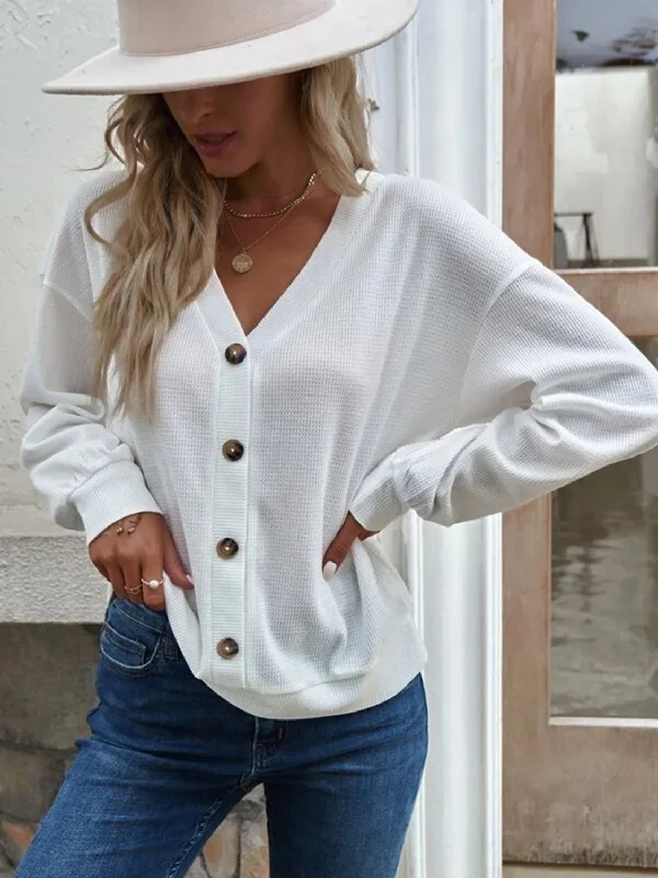 Women's Shirt Style Dresses -V-Neck Dropped Shoulder Blouse