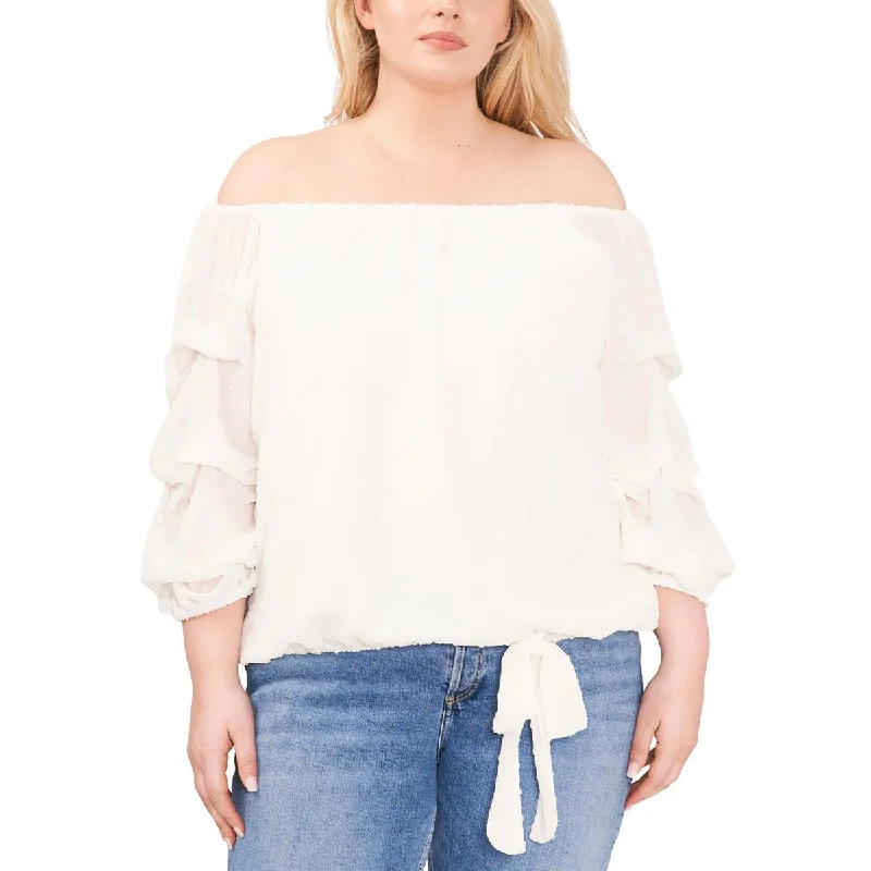 Women's Ruffle Detail Shirts -Vince Camuto Womens Plus Side Tie Swiss Dot Blouse
