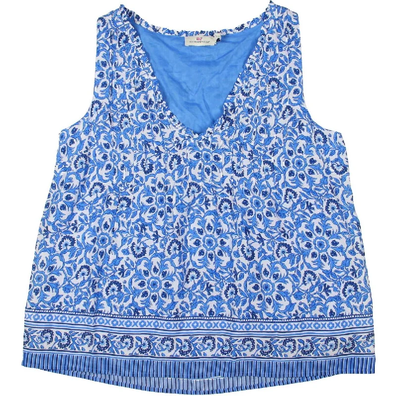 Women's Off-the-shoulder Blouses -Vineyard Vines Womens V-Neck Pintuck Blouse
