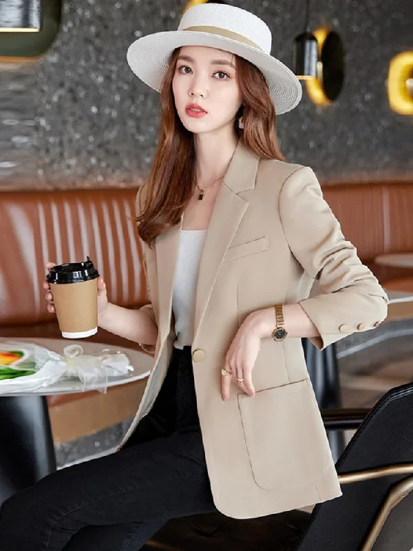 Women's Blazers with Adjustable Waist -Women Blazer Chic Office Lady Blazer Vintage Coat Fashion Notched Collar Long Sleeve Outerwear Stylish Ladies Tops Women Clothes
