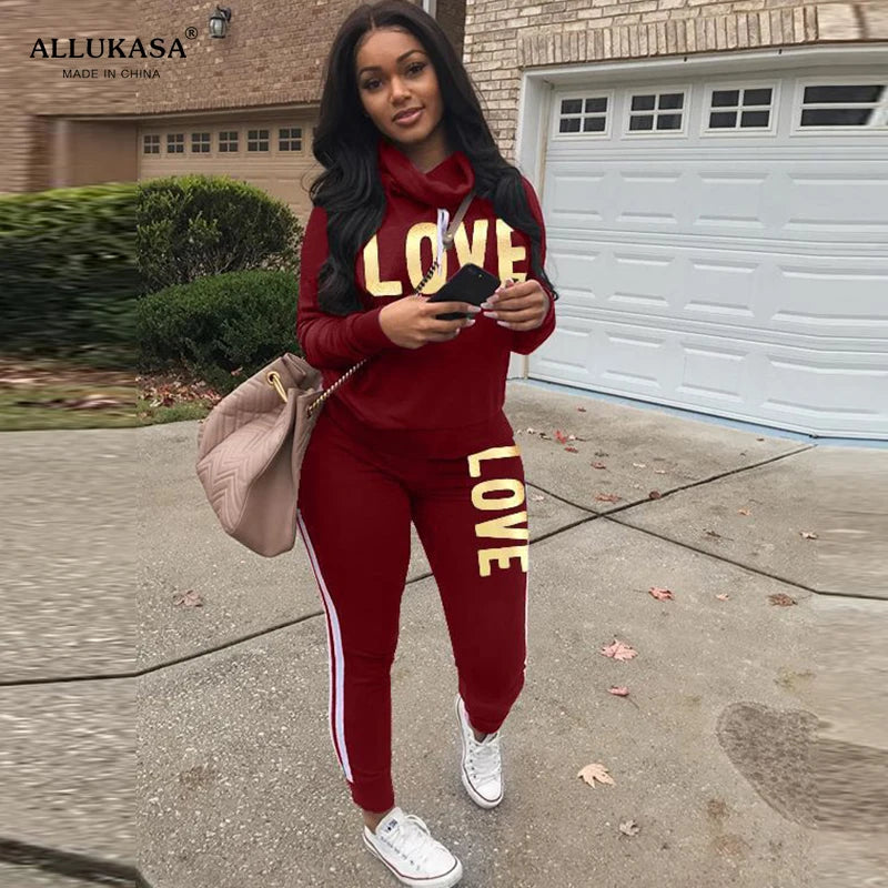 Women's Sweater Set with Leggings -2 Piece Set Women Outfit LOVE Letter Print High Neck Hoodies Sweatshirt Pants Tracksuit 2022 Plus Size Streetwear Casual Suit Women's Sweater Set with Leggings -2 Piece Set Women Outfit LOVE Letter Print High Neck Hoodies Sweatshirt Pants Tracksuit 2022 Plus Size Streetwear Casual Suit
