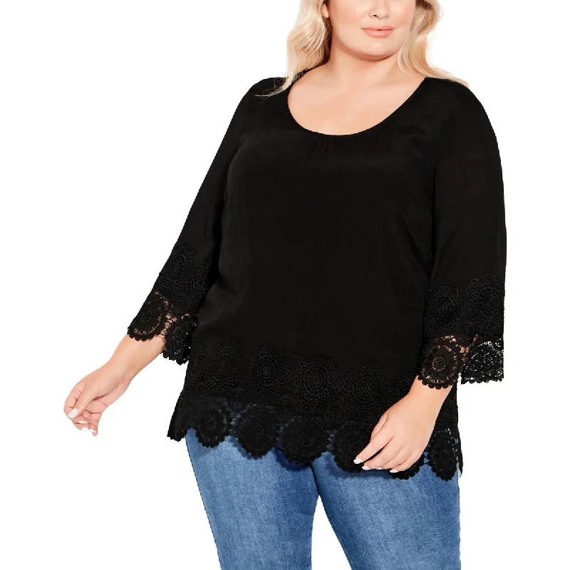 Women's Dressy Shirts for Women -Avenue Womens Plus Sylvie Chiffon Crochet Blouse