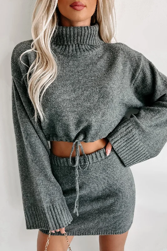 Women's Set Sweater -Change In The Weather Sweater Knit Crop Top & Skirt Set (Charcoal) Women's Set Sweater -Change In The Weather Sweater Knit Crop Top & Skirt Set (Charcoal)