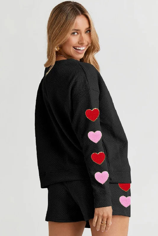 Women's Sweater Set with Minimalist Look -Cozy Heart-Detailed Waffle Knit Set for Women Women's Sweater Set with Minimalist Look -Cozy Heart-Detailed Waffle Knit Set for Women