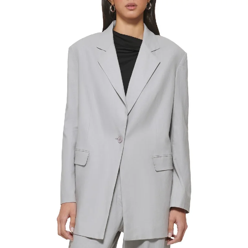 Women's Blazers with Embroidery -DKNY Womens Linen Business Two-Button Blazer