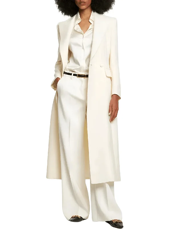 Women's Silky Satin Blazers -Fashion Women's Blazer Coat Notched Long Sleeves Double Breasted Mid-Length Slim Overcoat