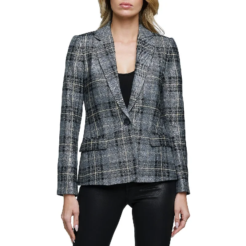 Women's Casual V-neck Blazers -L'Agence Womens Wool Blend Metallic One-Button Blazer Women's Casual V-neck Blazers -L'Agence Womens Wool Blend Metallic One-Button Blazer