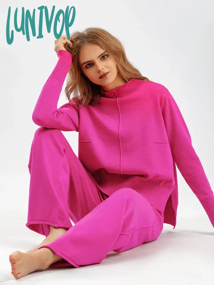 Women's Sweater Set for Date Night -Lunivop Warm 2 Piece Pant Suits For Women Knitted Long Sleeve Set Top And Pants Tracksuit Women Outwear Sweater Set CHIC Knitted Suits Women's Sweater Set for Date Night -Lunivop Warm 2 Piece Pant Suits For Women Knitted Long Sleeve Set Top And Pants Tracksuit Women Outwear Sweater Set CHIC Knitted Suits