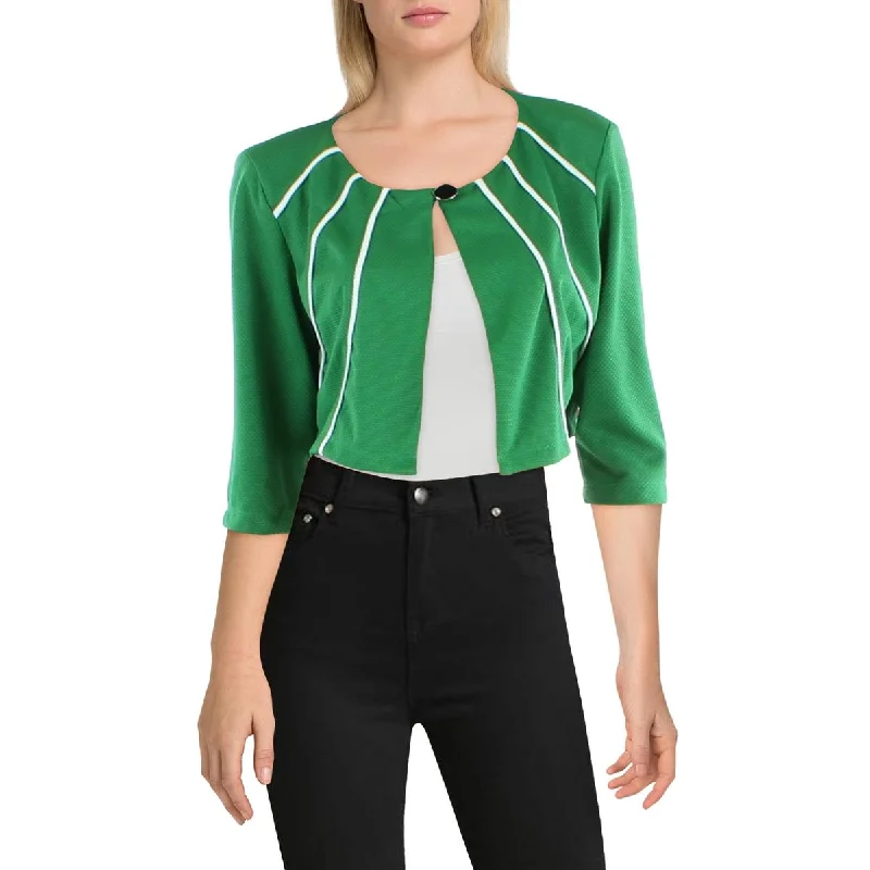Women's Color Block Blazers -NY Collection Womens Crop Pintuck One-Button Blazer