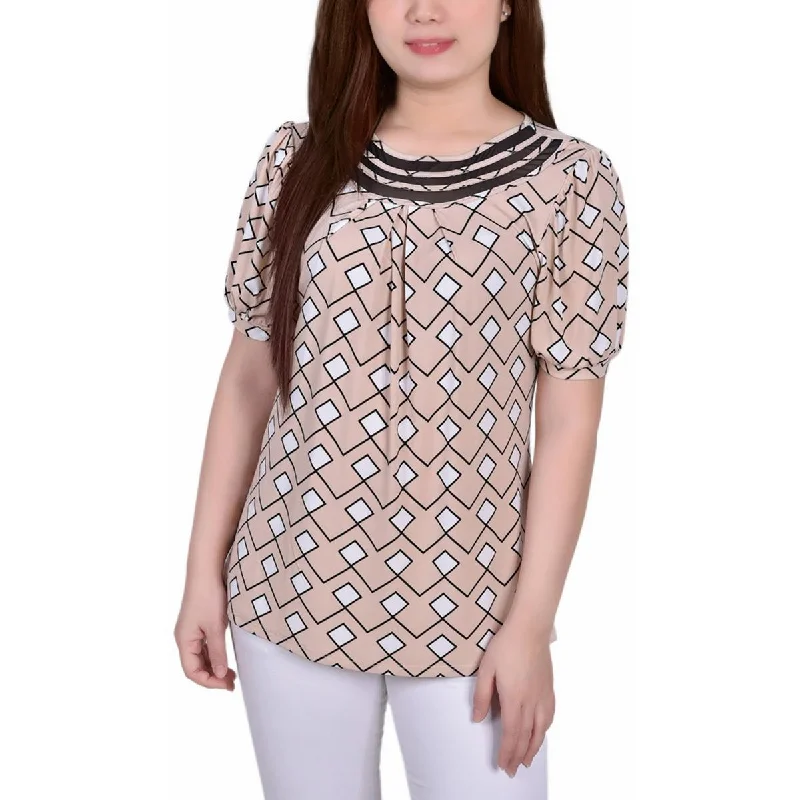 Women's Wrap Shirt Dresses -NY Collection Womens Petites Crewneck Printed Blouse