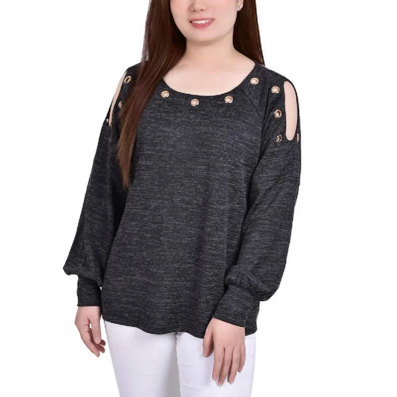 Women's Ruffle Front Blouses -NY Collection Womens Petites Cut-Out Grommet Blouse