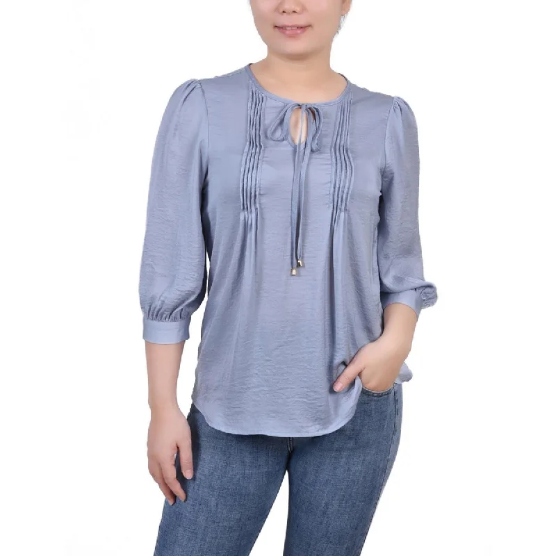 Women's Twisted Detail Shirts -NY Collection Womens Petites Pleated Front V-Neck Blouse Women's Twisted Detail Shirts -NY Collection Womens Petites Pleated Front V-Neck Blouse