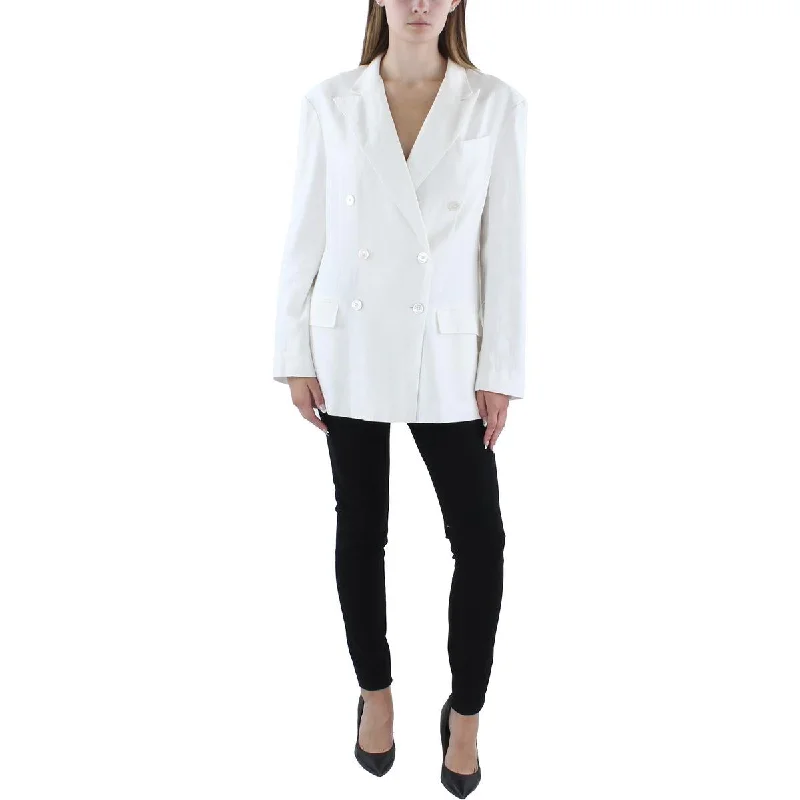Women's Polo Shirts with Ribbed Collar -Polo Ralph Lauren Womens Linen Office Double-Breasted Blazer Women's Polo Shirts with Ribbed Collar -Polo Ralph Lauren Womens Linen Office Double-Breasted Blazer