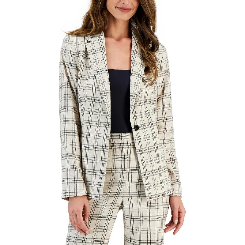 Women's Button-front Blazers -T Tahari Womens Plaid Linen One-Button Blazer